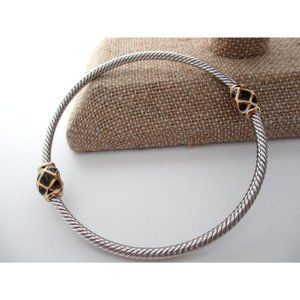 John Medeiros JM Bracelet Gold Enamel 2 Station Silver Twist Bangle Bracelet